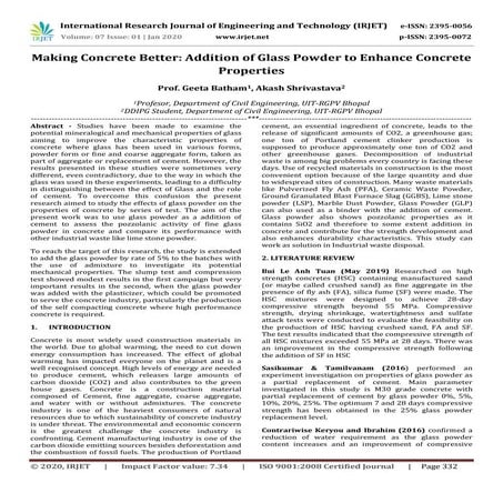 IRJET-  	  Making Concrete Better: Addition of Glass Powder to Enhance Concre...