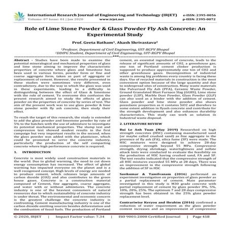 IRJET- Role of Lime Stone Powder & Glass Powder Fly Ash Concrete : An Experim...