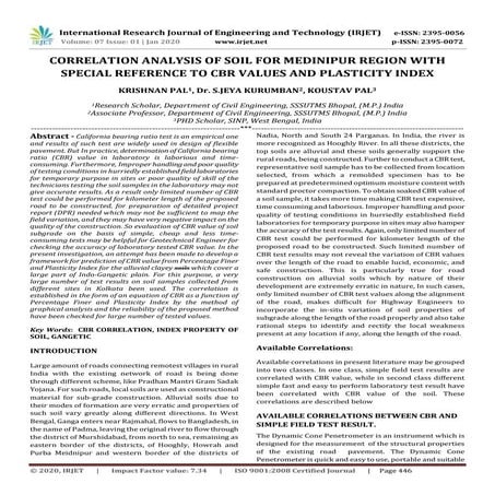 IRJET-  	  Correlation Analysis of Soil for Medinipur Region with Special Ref...