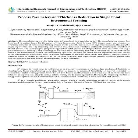 IRJET- Process Parameters and Thickness Reduction in Single Point Incremental...