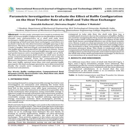 IRJET- Parametric Investigation to Evaluate the Effect of Baffle Configuratio...