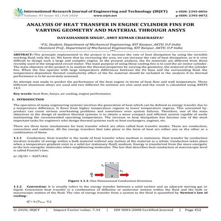 IRJET- Analysis of Heat Transfer in Engine Cylinder Fins for Varying Geometry...