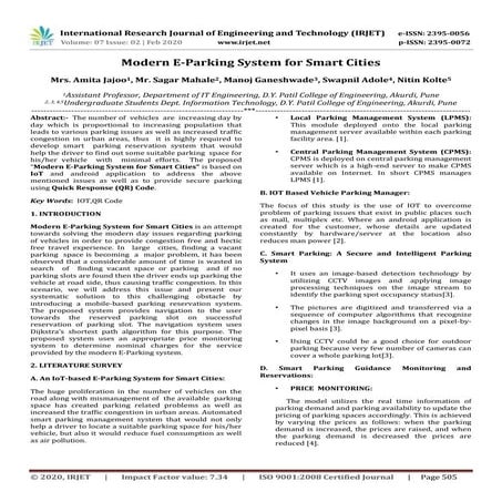 IRJET-  	  Modern E-Parking System for Smart Cities