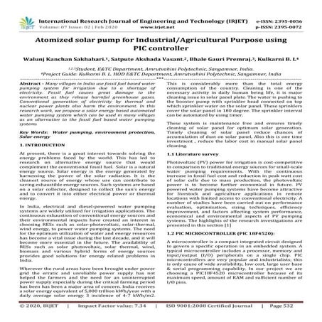 DESIGN AND FABRICATION OF SOLAR POWERED WATER PUMPING SYSTEM WITH AUTO ...