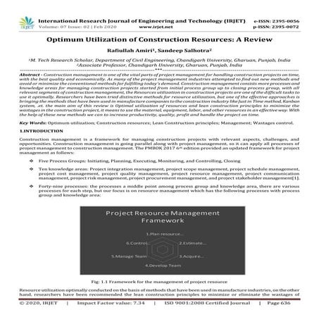 IRJET -  	  Optimum Utilization of Construction Resources: A Review