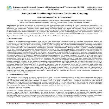 IRJET- Analysis of Predicting Diseases for Smart Croping