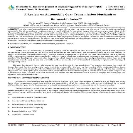 IRJET-  	  A Review on Automobile Gear Transmission Mechanism