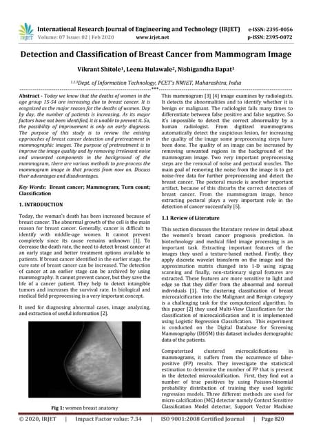 IRJET-  	  Detection and Classification of Breast Cancer from Mammogram Image