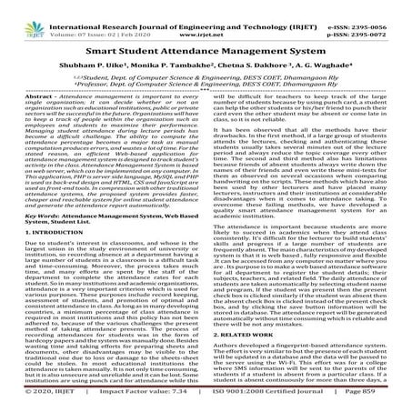 IRJET - Smart Student Attendance Management System