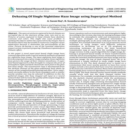 IRJET -  	  Dehazing of Single Nighttime Haze Image using Superpixel Method