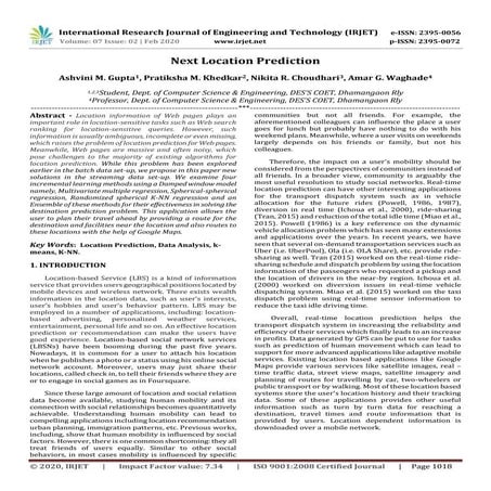 IRJET-  	  Next Location Prediction