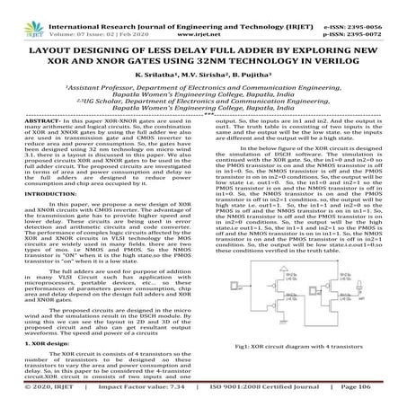 IRJET- Layout Designing of Less Delay Full Adder by Exploring New XOR and XNO...