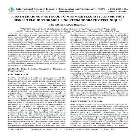 IRJET- A Data Sharing Protocol to Minimize Security and Privacy Risks in Clou...