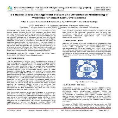 IRJET- IoT based Waste Management System and Attendance Monitoring of Workers...
