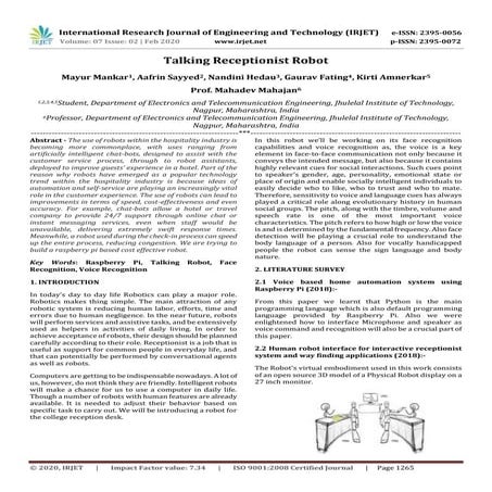 IRJET-  	  Talking Receptionist Robot