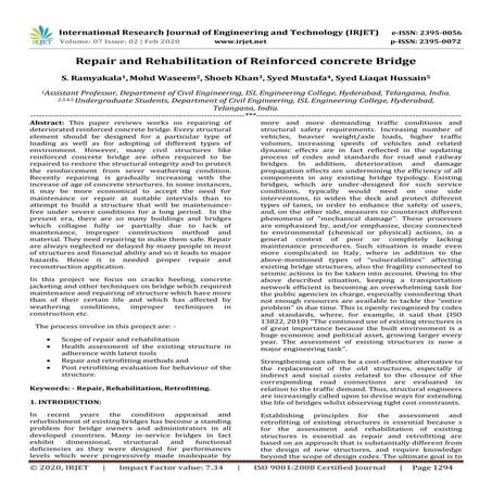 IRJET - Repair and Rehabilitation of Reinforced Concrete Bridge