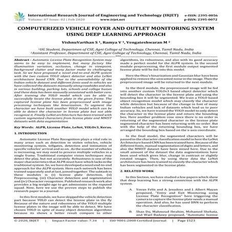 IRJET- Computerized Vehicle Foyer and Outlet Monitoring System using Deep Lea...