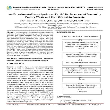 IRJET - An Experimental Investigation on Partial Replacement of Cement ...