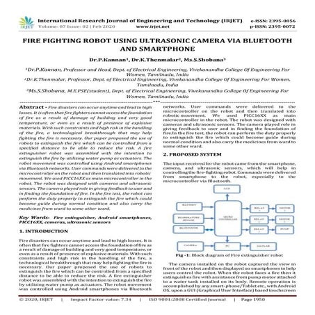 IRJET - Fire Fighting Robot using Ultrasonic Camera Via Bluetooth And Smartphone