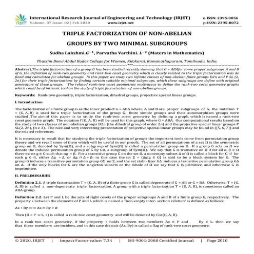 IRJET -  	  Triple Factorization of Non-Abelian Groups by Two Minimal Subgroups