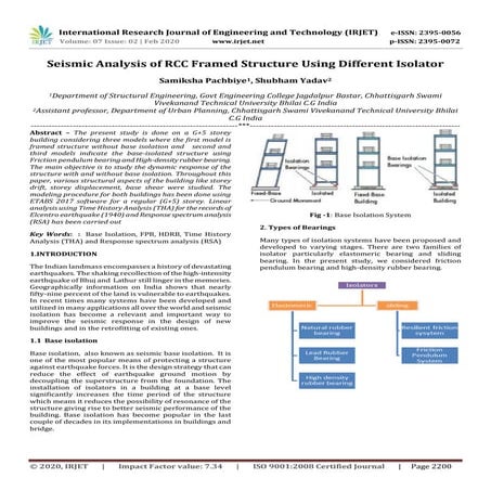 IRJET -  	  Seismic Analysis of RCC Framed Structure using Different Isolator