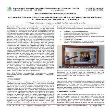 IRJET -  	  Smart Mirror for Student Attendance