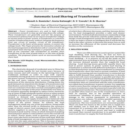 IRJET- Automatic Load Sharing of Transformer