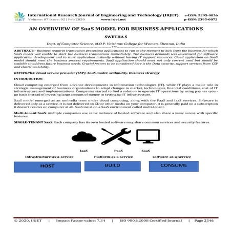 IRJET - An Overview of SaaS Model For Business Applications
