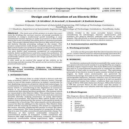 IRJET -  	  Design and Fabrication of an Electric Bike
