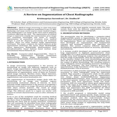 IRJET - A Review on Segmentation of Chest Radiographs