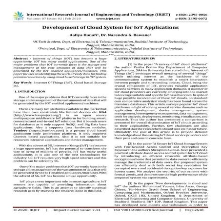 IRJET - Development of Cloud System for IoT Applications