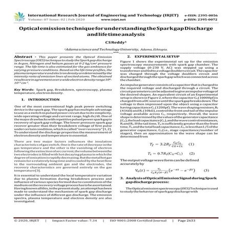 IRJET - Optical Emission Technique for Understanding the Spark Gap Discharge ...