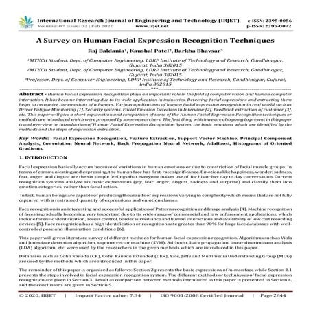 IRJET - A Survey on Human Facial Expression Recognition Techniques