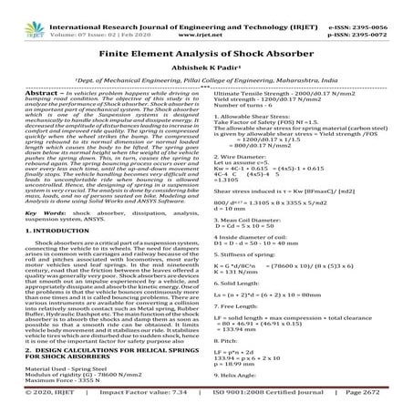 IRJET - Finite Element Analysis of Shock Absorber