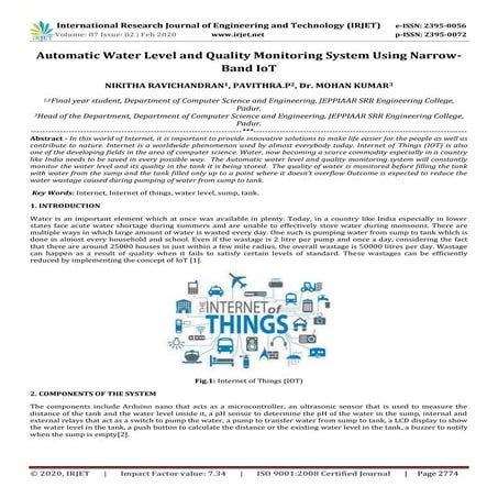IRJET - Automatic Water Level and Quality Monitoring System using ...