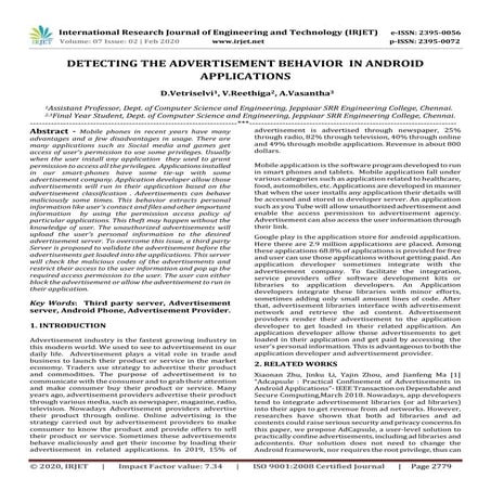 IRJET - Detecting the Advertisement Behavior in Android Applications