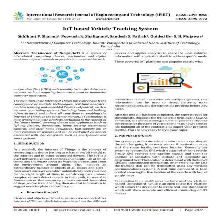IRJET -  	  IoT based Vehicle Tracking System
