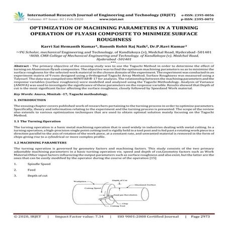 IRJET - Optimization of Machining Parameters in a Turning Operation of Flyash...