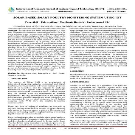 IRJET - 	  Solar based Smart Poultry Monitering System using IoT