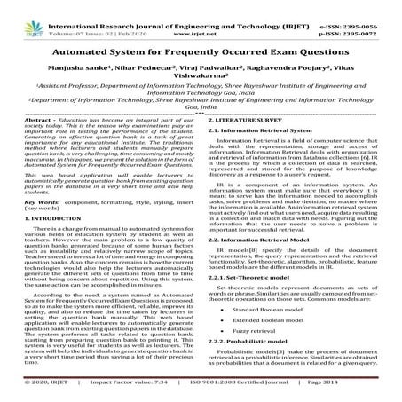 IRJET - Automated System for Frequently Occurred Exam Questions