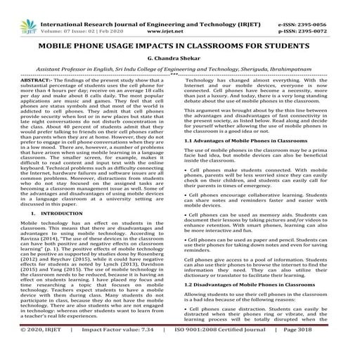 IRJET -  	  Mobile Phone Usage Impacts in Classrooms for Students