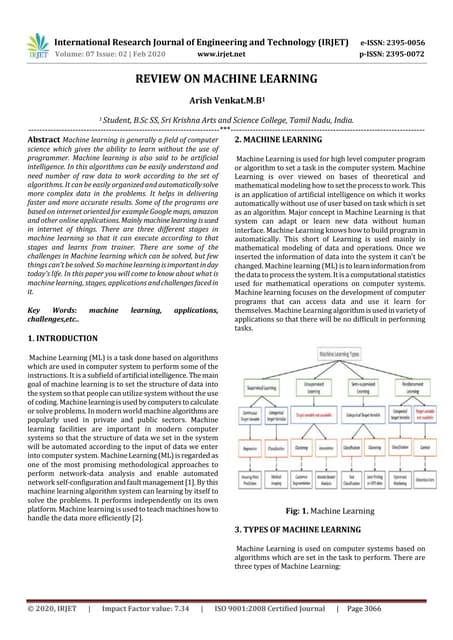 IRJET -  	  Review on Machine Learning