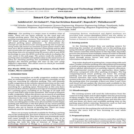 IRJET - Smart Car Parking System using Arduino