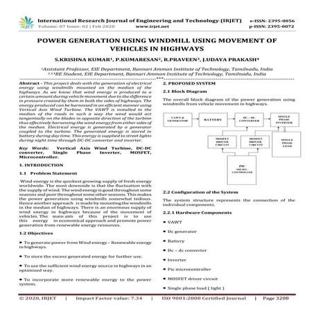 IRJET - Power Generation using Windmill using Movement of Vehicles in Highways