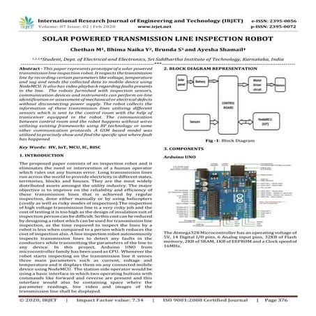 IRJET- Solar Powered Transmission Line Inspection Robot