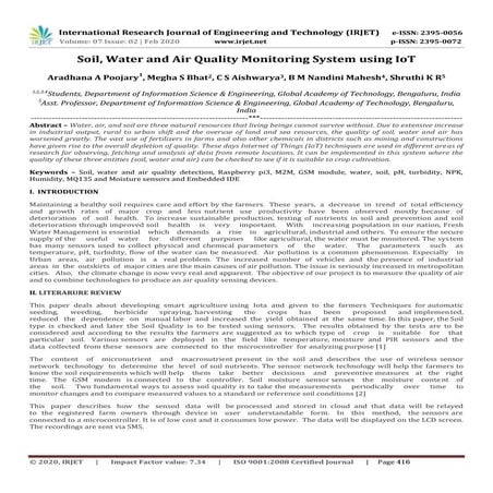 IRJET- Soil, Water and Air Quality Monitoring System using IoT