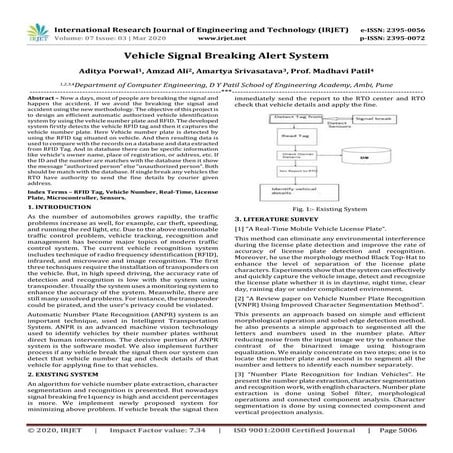 IRJET - Vehicle Signal Breaking Alert System