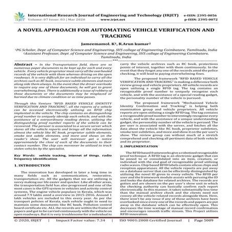 IRJET - A Novel Approach for Automating Vehicle Verification and Tracking