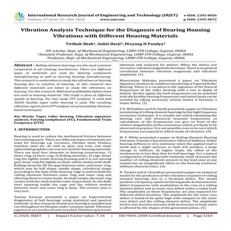 IRJET - Vibration Analysis Technique for the Diagnosis of Bearing Housing Vib...