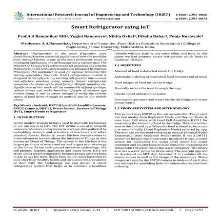 IRJET -  	  Smart Refrigerator using IoT